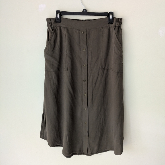 Khaki Olive Button Front Midi Skirt XL - Picture 1 of 5
